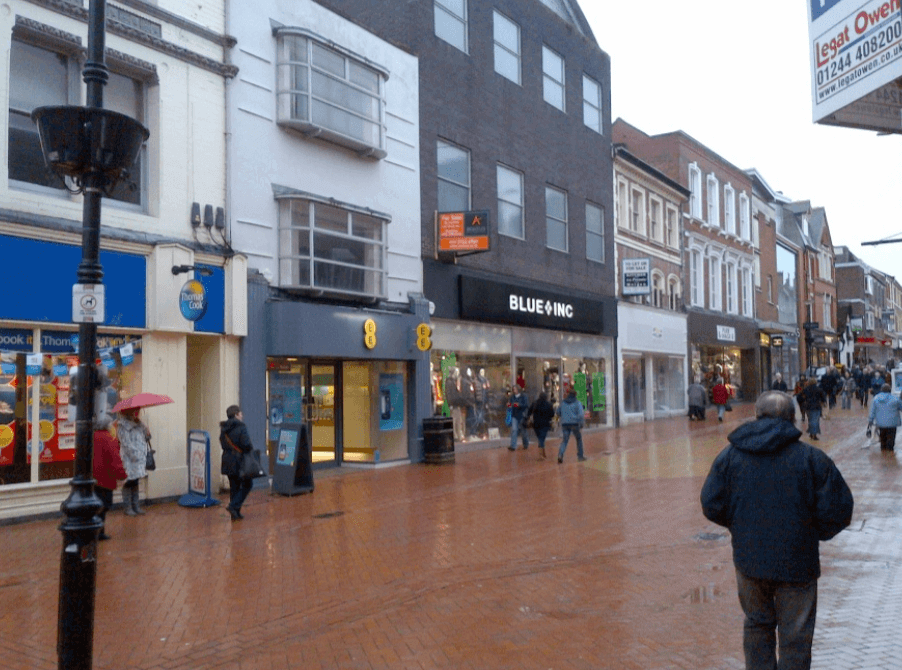 Busy Store Front Sidewalk View